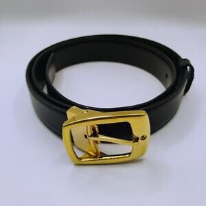 MONTBLANC Horseshoe Vintage Yellow Gold Finish 30MM Leather Belt 129424
